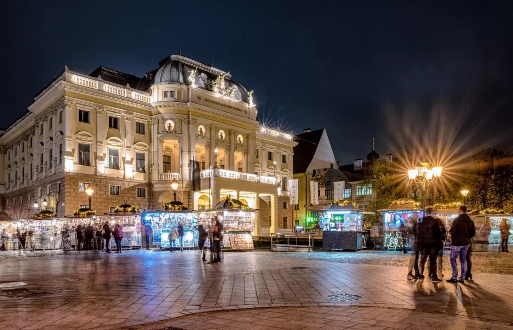 Christmas markets at Hviezdoslavovo square in Bratislava, Slovakia